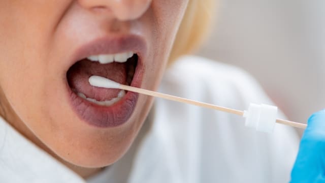 Female Taking A Mouth Swab Test