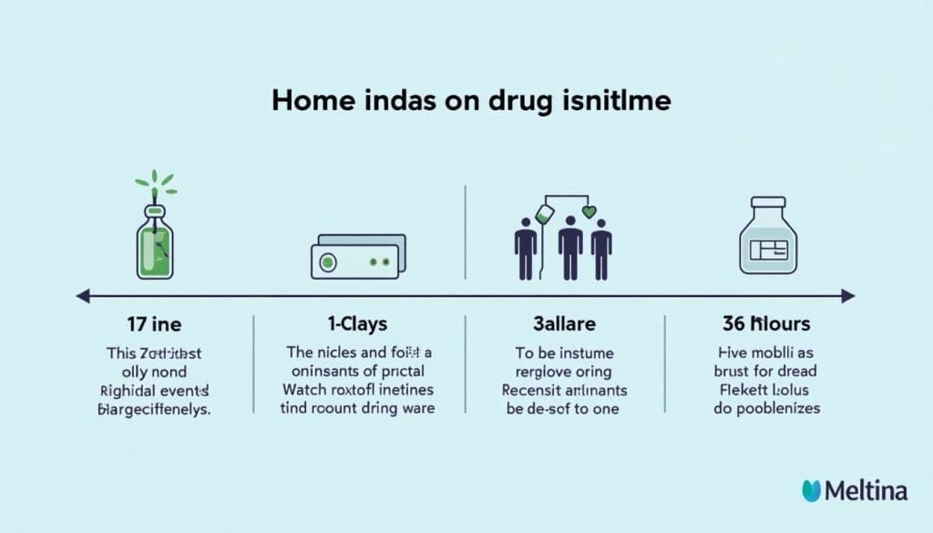 Timeline infographic showing detection times for urine and saliva tests.