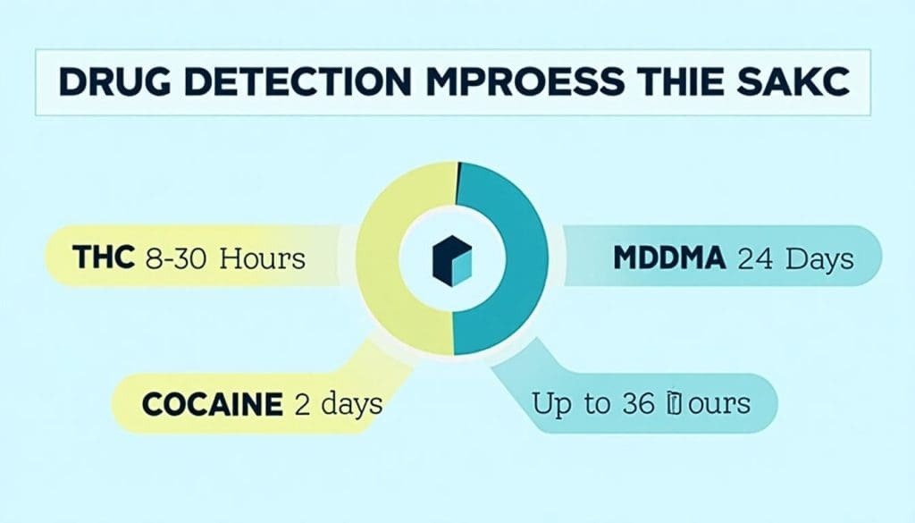 Illustration of saliva drug detection timelines for common substances such as THC, cocaine, MDMA, and amphetamines