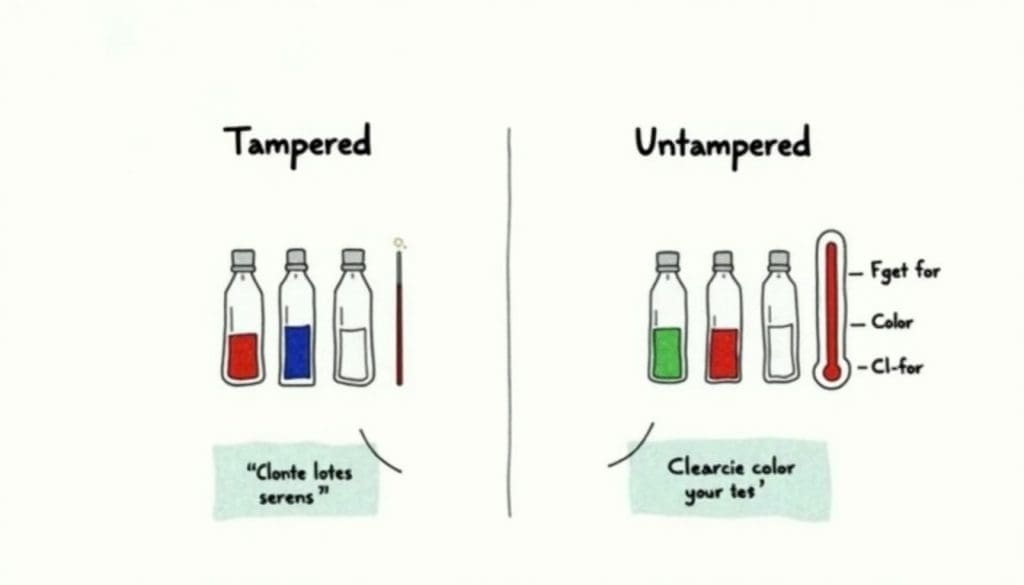 Tampered and untampered urine samples illustration for drug testing.